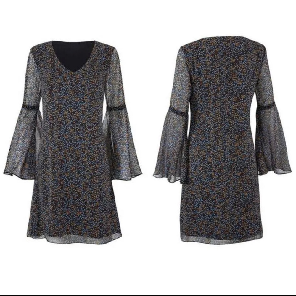 CAbi #3648 Poise Mini Floral Print Flutter Sleeve Chiffon Shift Dress Size XS